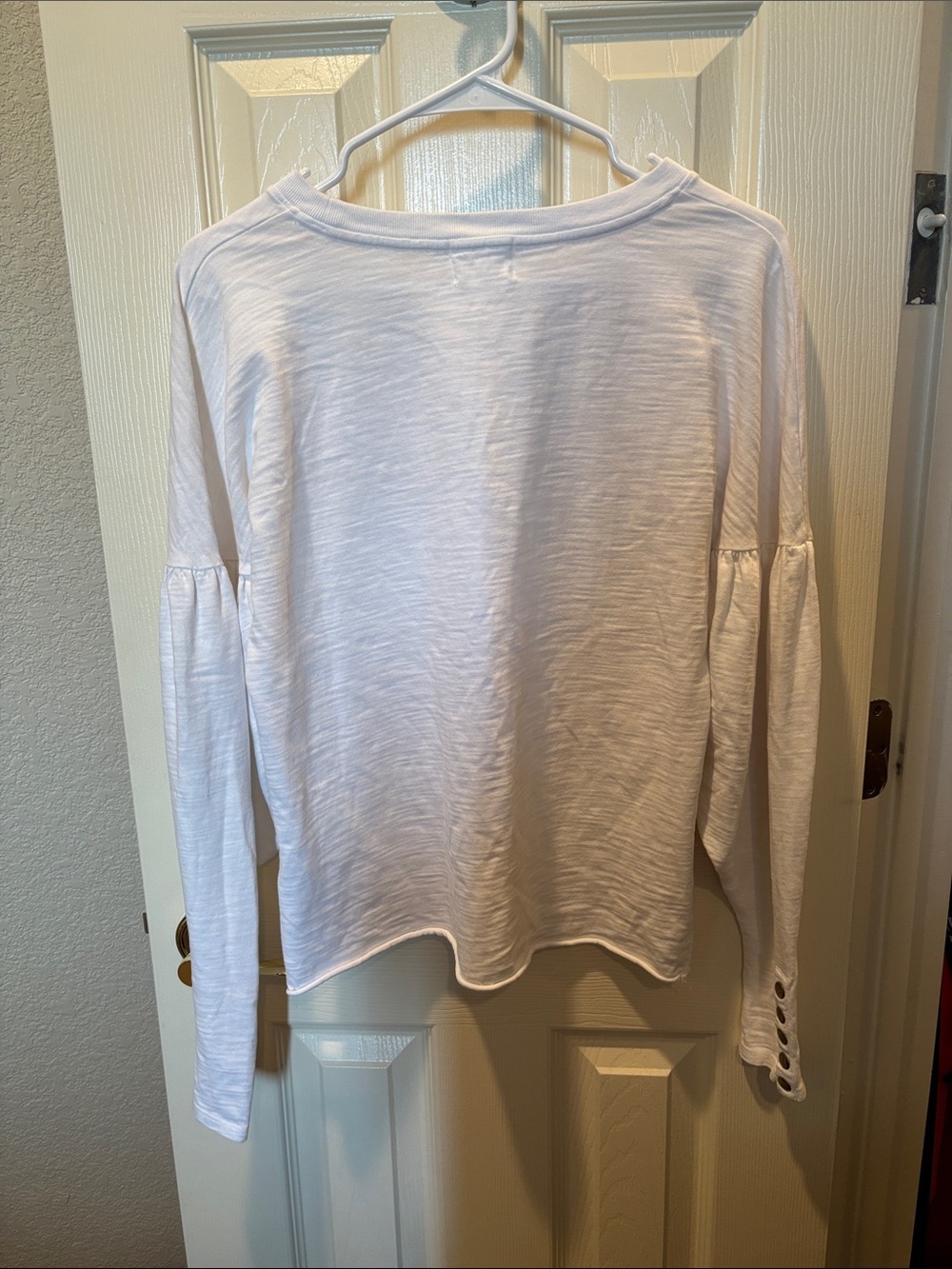 Nation LTD Laura Puff Sleeve Top White Cotton Slub Snap Button Cuff size Small - Picture 9 of 10